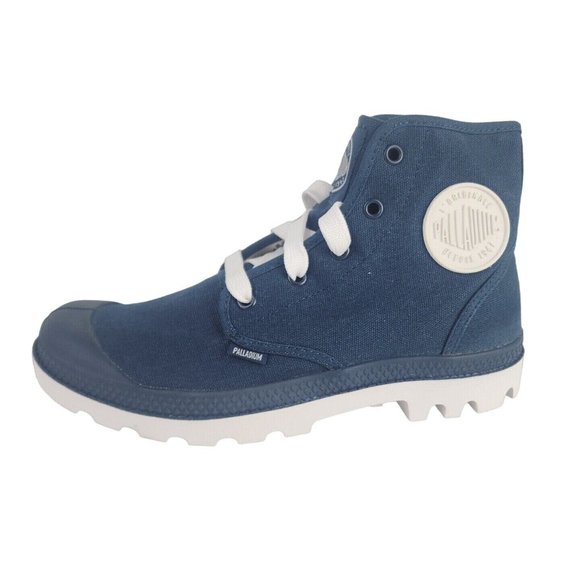 PALLADIUM Men's Blanc Hi Hiking Outdoors Canva Boots Blue White - Picture 2 of 12